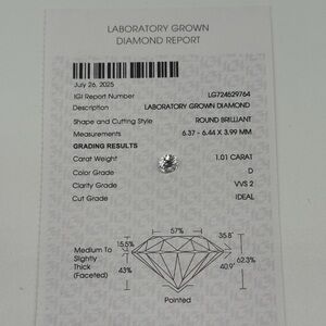 Laboratory Grown Diamond 1.01 Carat